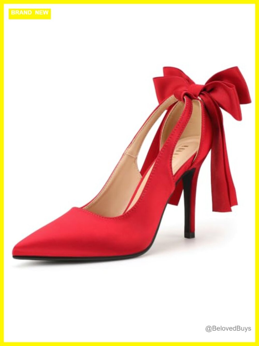 IDIFU Women's Pointed Toe Stiletto Pumps Closed Toe Satin Bow Heels